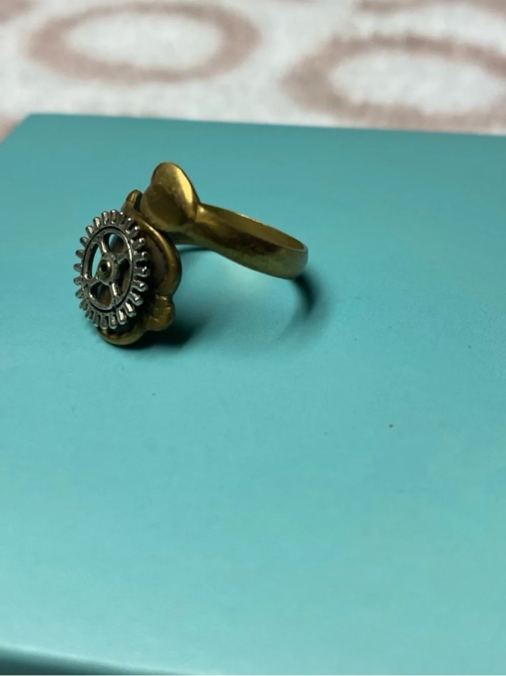 Steampunk Gear Adjustable Ring in Brass and Silver Tones